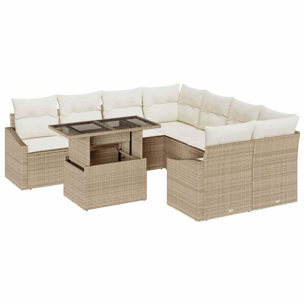 vidaXL Ensemble de canapé de jardin 9 pcs Beige et crème polyrotin