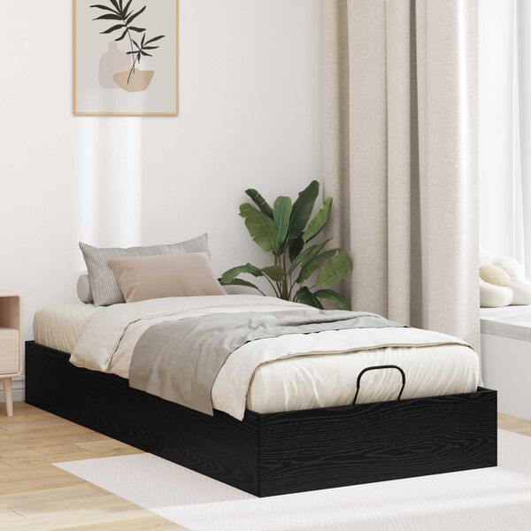 vidaXL Cadre de lit ottoman avec stockage Ch&ecirc;ne Noir 203 x 100 x 25 cm
