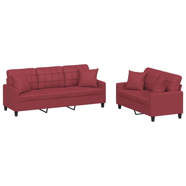vidaXL Ensemble de canapés 2 pcs et coussins rouge bordeaux similicuir