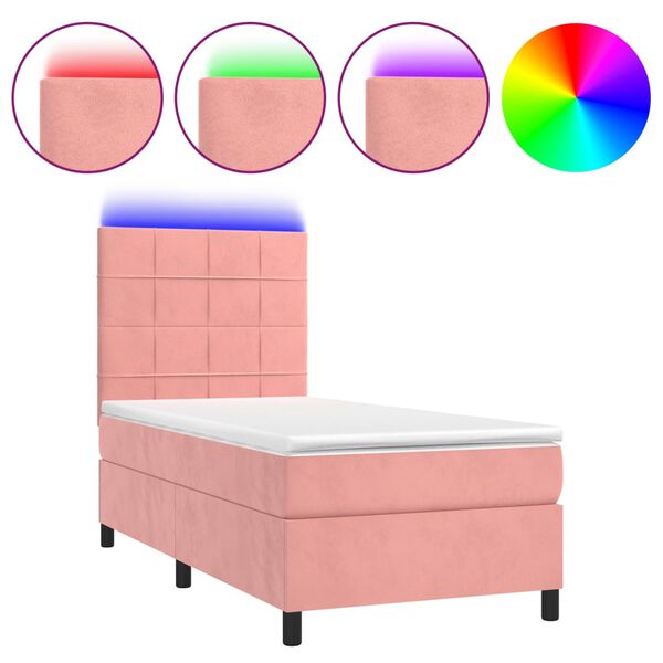 vidaXL Sommier &agrave; lattes de lit matelas et LED Rose 100x200 cm Velours