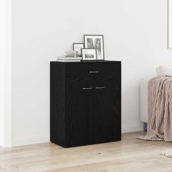 vidaXL Buffet avec tiroir Ch&ecirc;ne noir 60 x 30 x 75 cm Bois d'ing&eacute;nierie