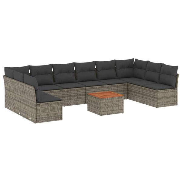 vidaXL Salon de jardin 11 pcs avec coussins gris r&eacute;sine tress&eacute;e
