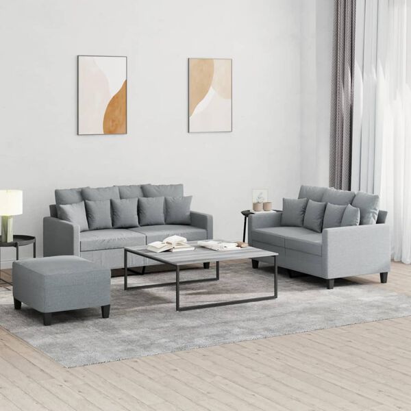 vidaXL Ensemble de canap&eacute;s 3 pcs avec coussins Gris clair Tissu