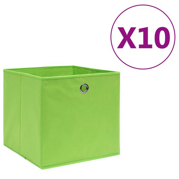 vidaXL Bo&icirc;tes de rangement 10 pcs Tissu intiss&eacute; 28x28x28 cm Vert