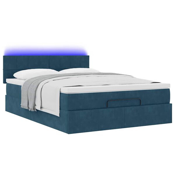 vidaXL Cadre de lit ottoman avec matelas bleu fonc&eacute; 140x190 cm velours