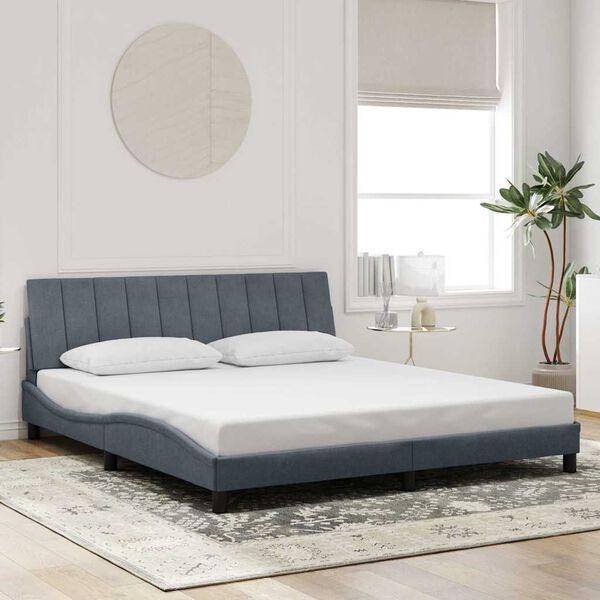 vidaXL Cadre de lit sans matelas Hanko gris fonc&eacute; 180x200 cm velours