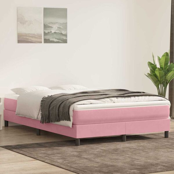 vidaXL Sommier &agrave; lattes de lit avec matelas rose 160x220 cm velours
