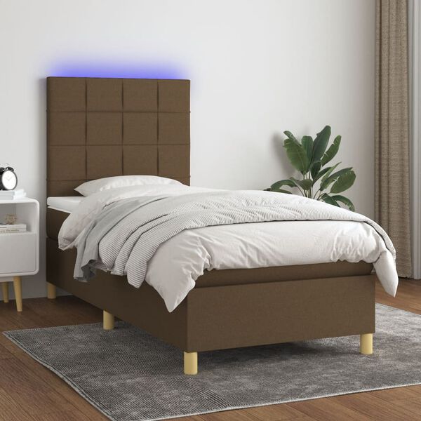 vidaXL Sommier &agrave; lattes de lit et matelas et LED Marron fonc&eacute; 90x190cm
