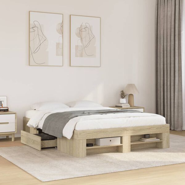 vidaXL Cadre de lit sans matelas chêne sonoma 135x190 cm