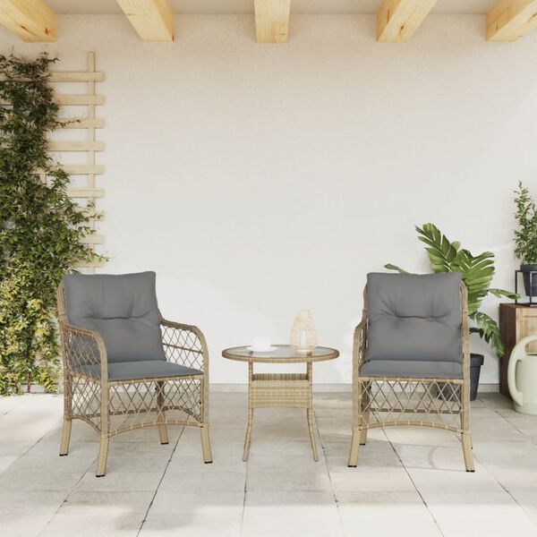 vidaXL Chaises de jardin avec coussins lot de 2 m&eacute;lange beige rotin