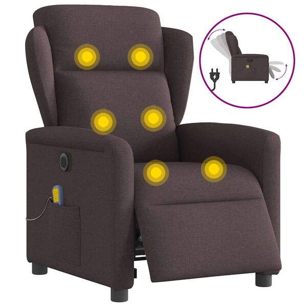 vidaXL Fauteuil de massage inclinable &eacute;lectrique Marron fonc&eacute; Tissu
