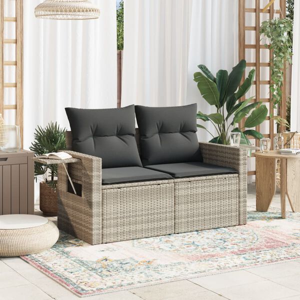 vidaXL Canap&eacute; de jardin 2 places et coussins gris clair r&eacute;sine tress&eacute;e