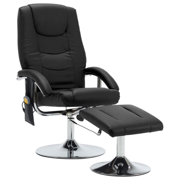 vidaXL Fauteuil de massage avec repose-pied noir similicuir