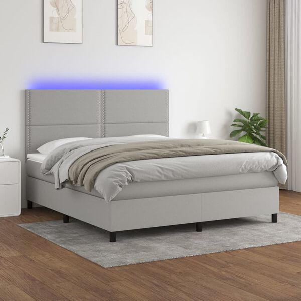vidaXL Sommier &agrave; lattes de lit et matelas et LED Gris clair 160x200 cm