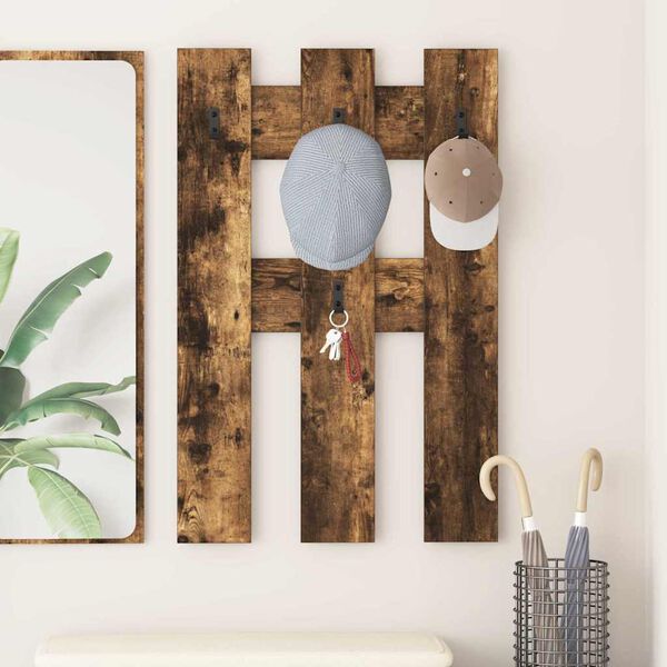 vidaXL Porte-manteau mural Montage mural Ch&ecirc;ne fum&eacute; 65 x 3 x 100 cm