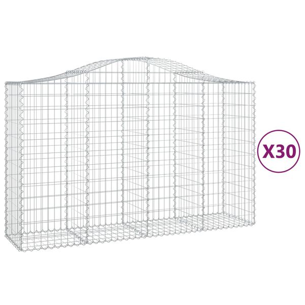 vidaXL Paniers à gabions arqués 30 pcs 200x50x120/140 cm Fer galvanisé