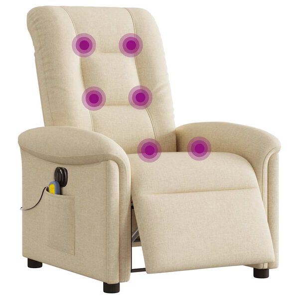 vidaXL Fauteuil inclinable de massage &eacute;lectrique cr&egrave;me tissu