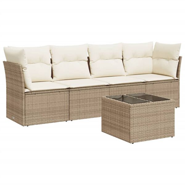 vidaXL Salon de jardin avec coussins 5 pcs beige r&eacute;sine tress&eacute;e
