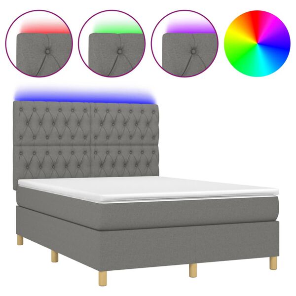 vidaXL Sommier &agrave; lattes de lit et matelas et LED Gris fonc&eacute; 140x200 cm