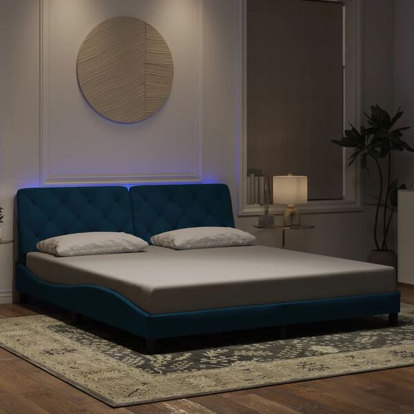 vidaXL Cadre de lit avec LED sans matelas bleu 180x200 cm velours