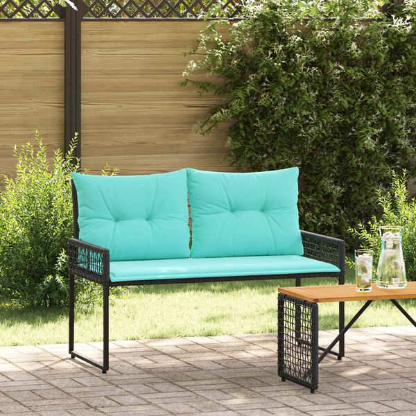vidaXL Banc ext&eacute;rieur avec coussin Noir et turquoise 118 x 55 x 82 cm