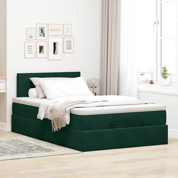 vidaXL Cadre de lit ottoman avec matelas vert fonc&eacute; 120x200 cm velours