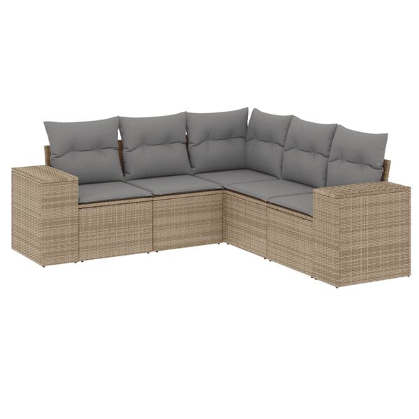vidaXL Salon de jardin avec coussins 5 pcs beige r&eacute;sine tress&eacute;e
