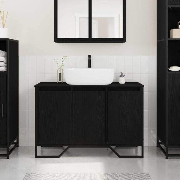 vidaXL Cabinet Sous &Eacute;vier Ch&ecirc;ne noir 91 x 35 x 60 cm Bois d'ing&eacute;nierie