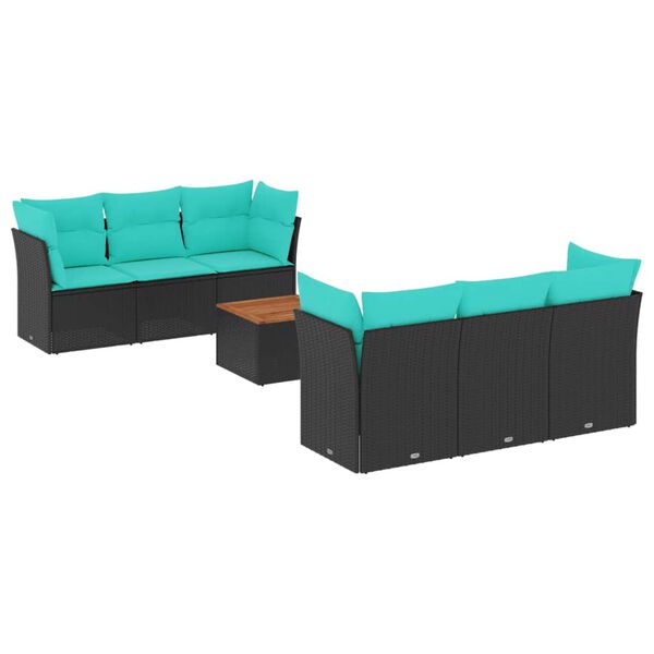 vidaXL Salon de jardin 7 pcs avec coussins noir résine tressée