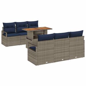 vidaXL Ensemble de canap&eacute; de jardin 7 pcs gris et bleu marine