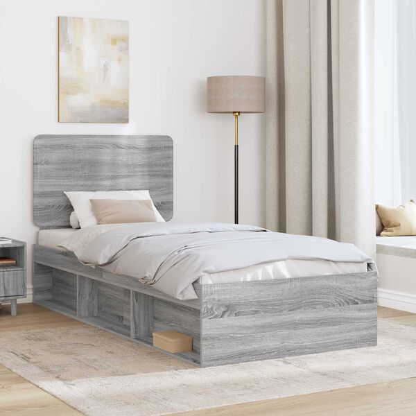 vidaXL Cadre de lit Gris Sonoma 90 x 200 cm Bois de pin massif