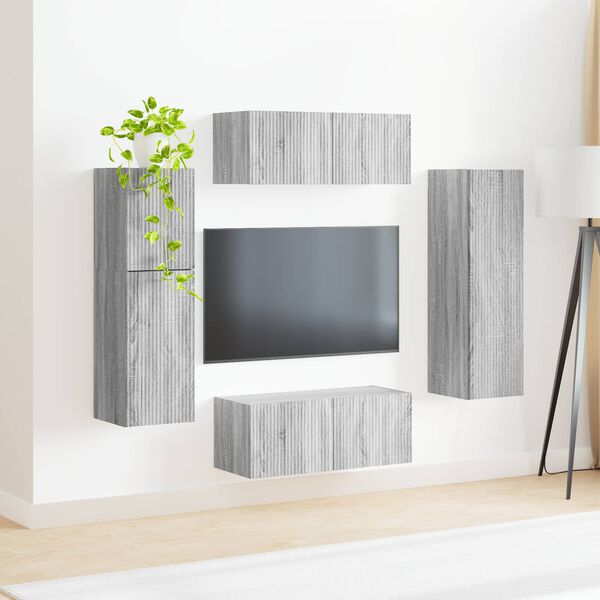 vidaXL Ensemble meuble TV 4 pcs Gris Sonoma Bois d'ing&eacute;nierie