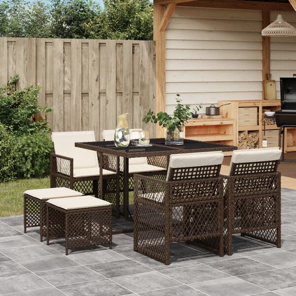 vidaXL Ensemble &agrave; manger de jardin et coussins 9 pcs marron poly rotin