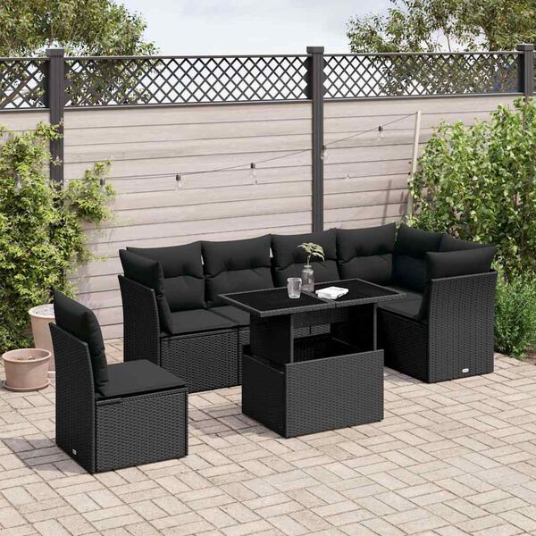 vidaXL Salon de jardin 7 pcs avec coussins noir r&eacute;sine tress&eacute;e
