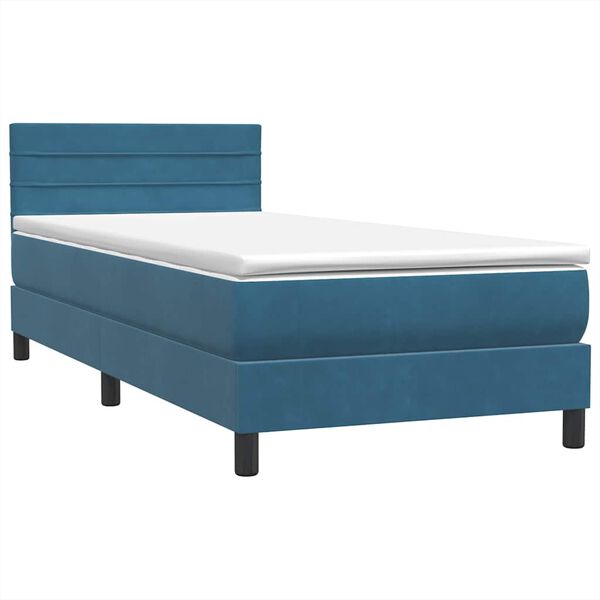 vidaXL Sommier &agrave; lattes de lit et matelas bleu fonc&eacute; 80x210 cm velours