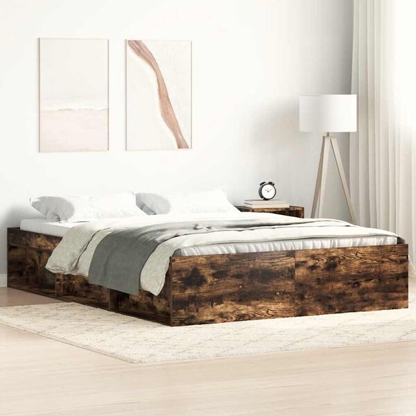 vidaXL Cadre de lit sans matelas ch&ecirc;ne fum&eacute; 140x200 cm