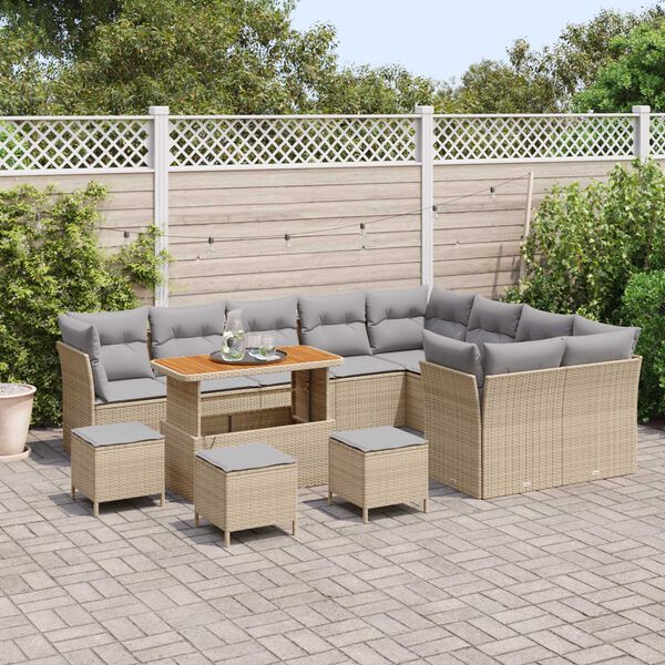 vidaXL Ensemble de canap&eacute; de jardin 13 pcs Beige polyrotin