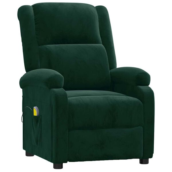 vidaXL Fauteuil de massage Vert fonc&eacute; velours