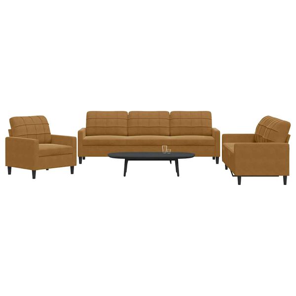 vidaXL Ensemble de canap&eacute;s 3 pcs avec coussins Marron Velours