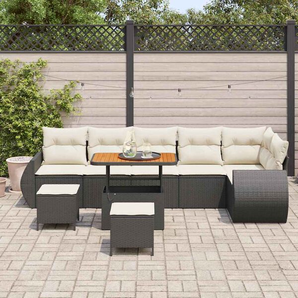 vidaXL Ensemble de canap&eacute; de jardin 9 pcs Noir et Cr&egrave;me Poly Rattan