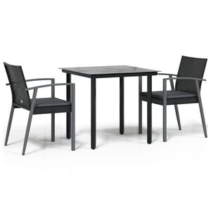 vidaXL Ensemble &agrave; manger de jardin 3 pcs coussins r&eacute;sine tress&eacute;e acier