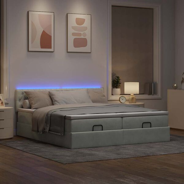 vidaXL Cadre de lit ottoman avec matelas gris clair 200x200 cm velours