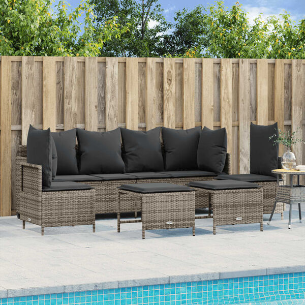 vidaXL Salon de jardin 5 pcs avec coussins gris r&eacute;sine tress&eacute;e