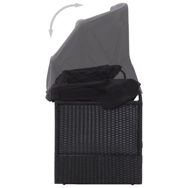 vidaXL Lit-canap&eacute; d'ext&eacute;rieur avec auvent R&eacute;sine tress&eacute;e Noir