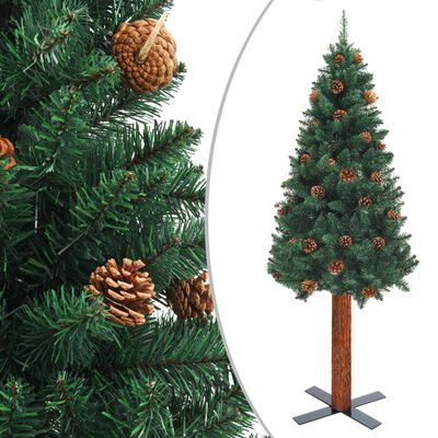 vidaXL Sapin de Noël mince pré-éclairé et boules vert 210 cm PVC