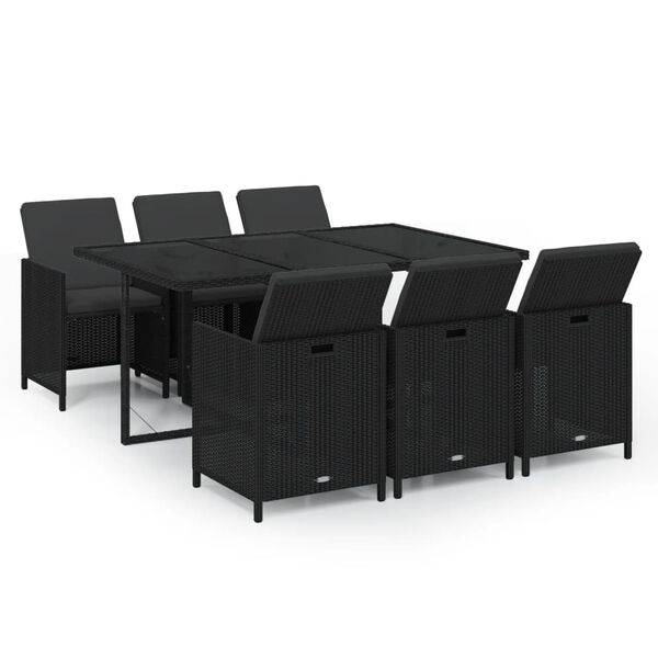 vidaXL Ensemble &agrave; manger de jardin coussins 7pcs R&eacute;sine tress&eacute;e Noir