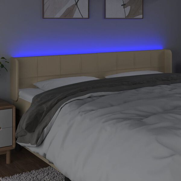 vidaXL T&ecirc;te de lit &agrave; LED Cr&egrave;me 163x16x78/88 cm Tissu
