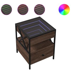 vidaXL Table de chevet avec LED infini ch&ecirc;ne marron 40x40x51 cm
