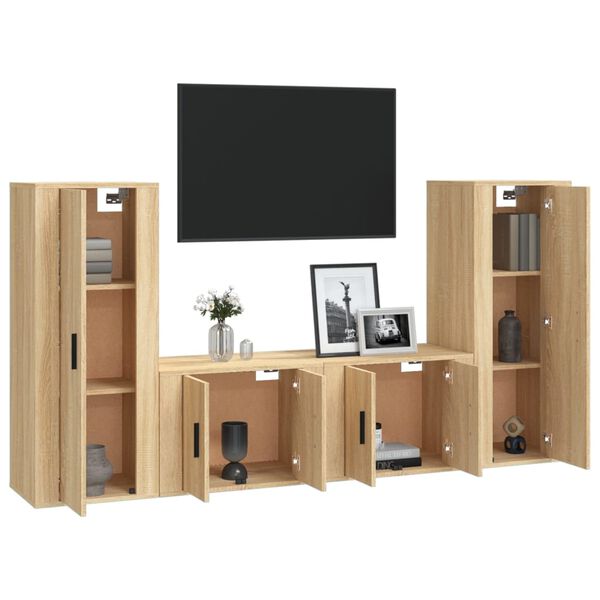 vidaXL Ensemble de meubles TV 4 pcs Ch&ecirc;ne sonoma Bois d'ing&eacute;nierie