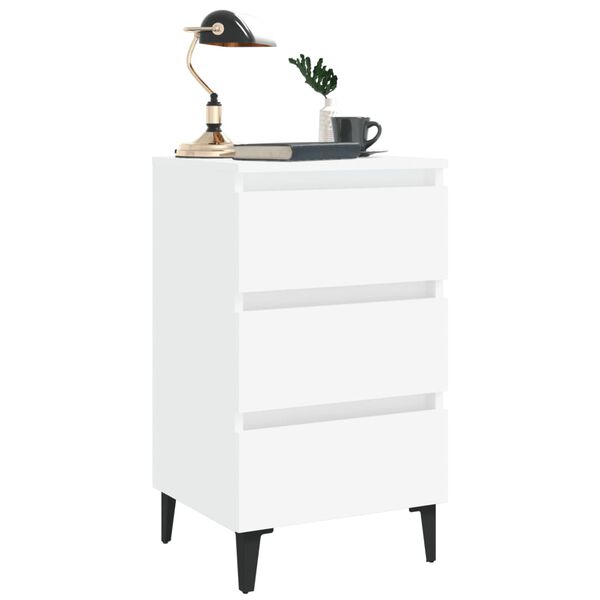 vidaXL Table de chevet avec pieds en m&eacute;tal blanc 40x35x69 cm